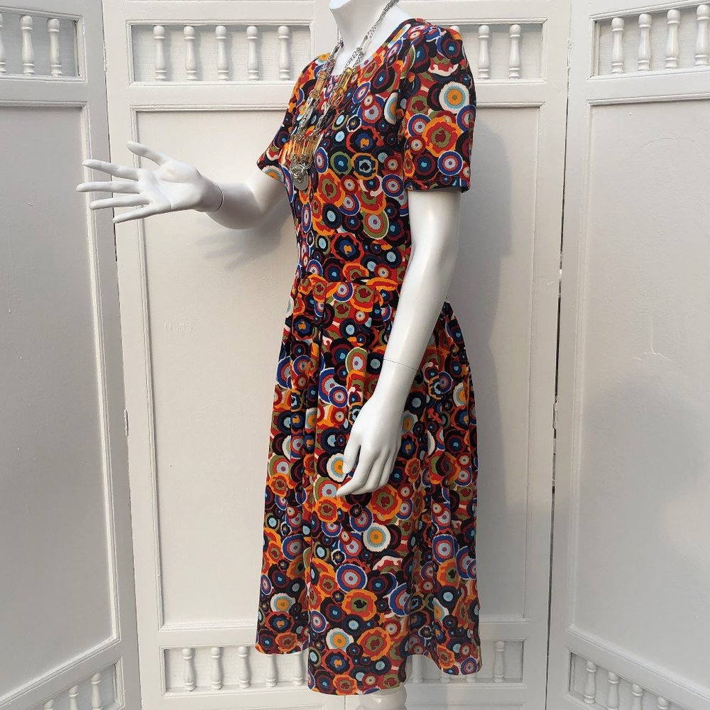 Vintage LuLaRoe Unicorn Amelia Pleated Party A-Line Dress Medallion Print Sz L - Picture 5 of 8